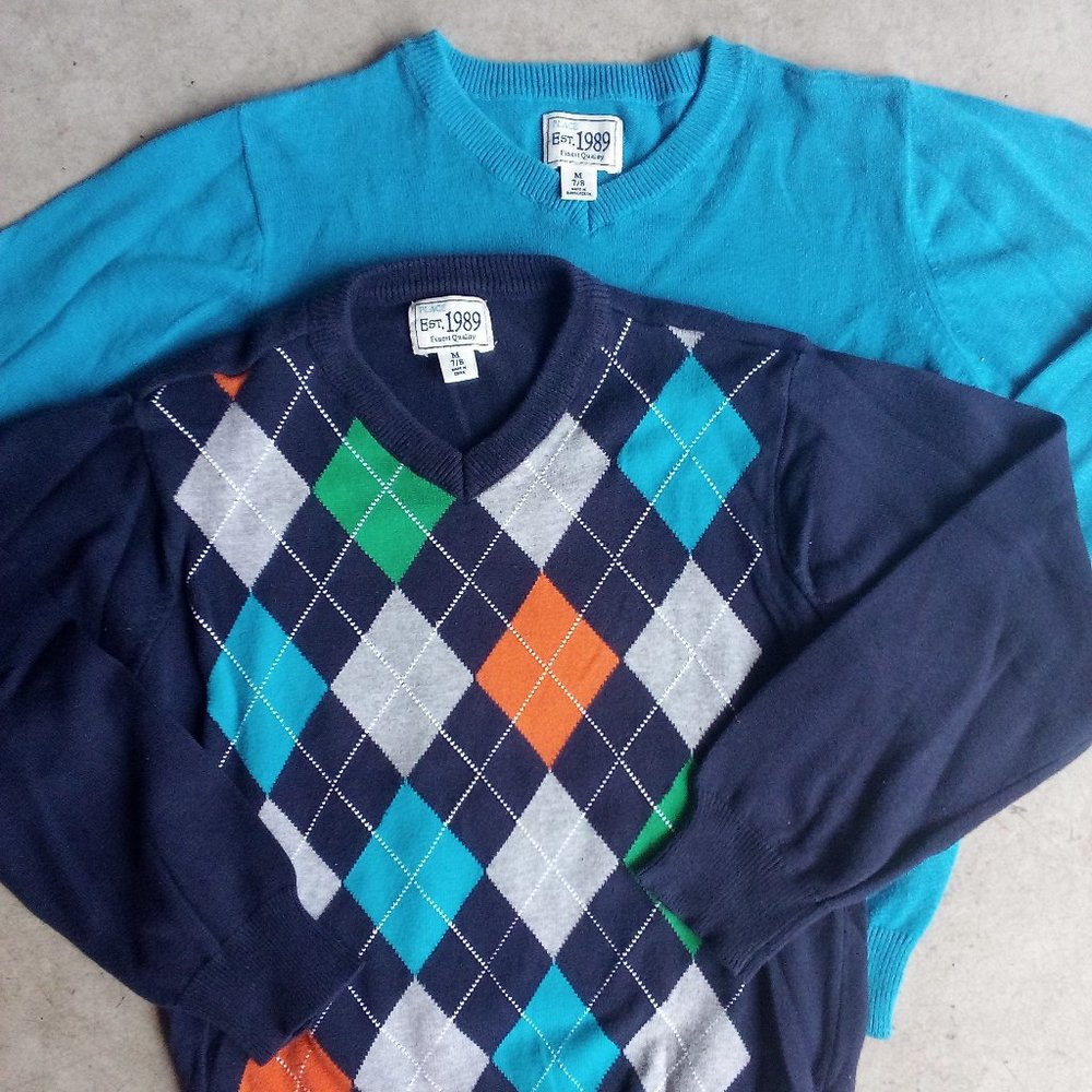 Boy's Medium Long Sleeve V-Neck Sweaters (Lot of 2 Sweaters)
